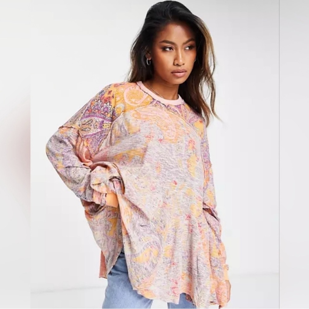 Free People making circles longline t-shirt in multi paisley